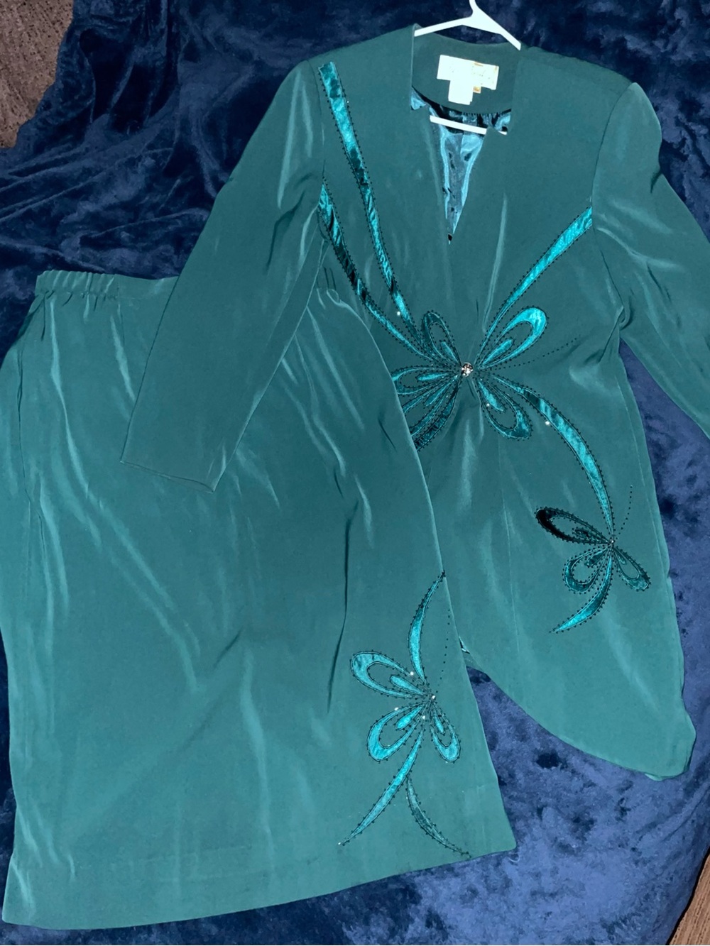 Women’s Teal Embroidered Jacket & Skirt Set
